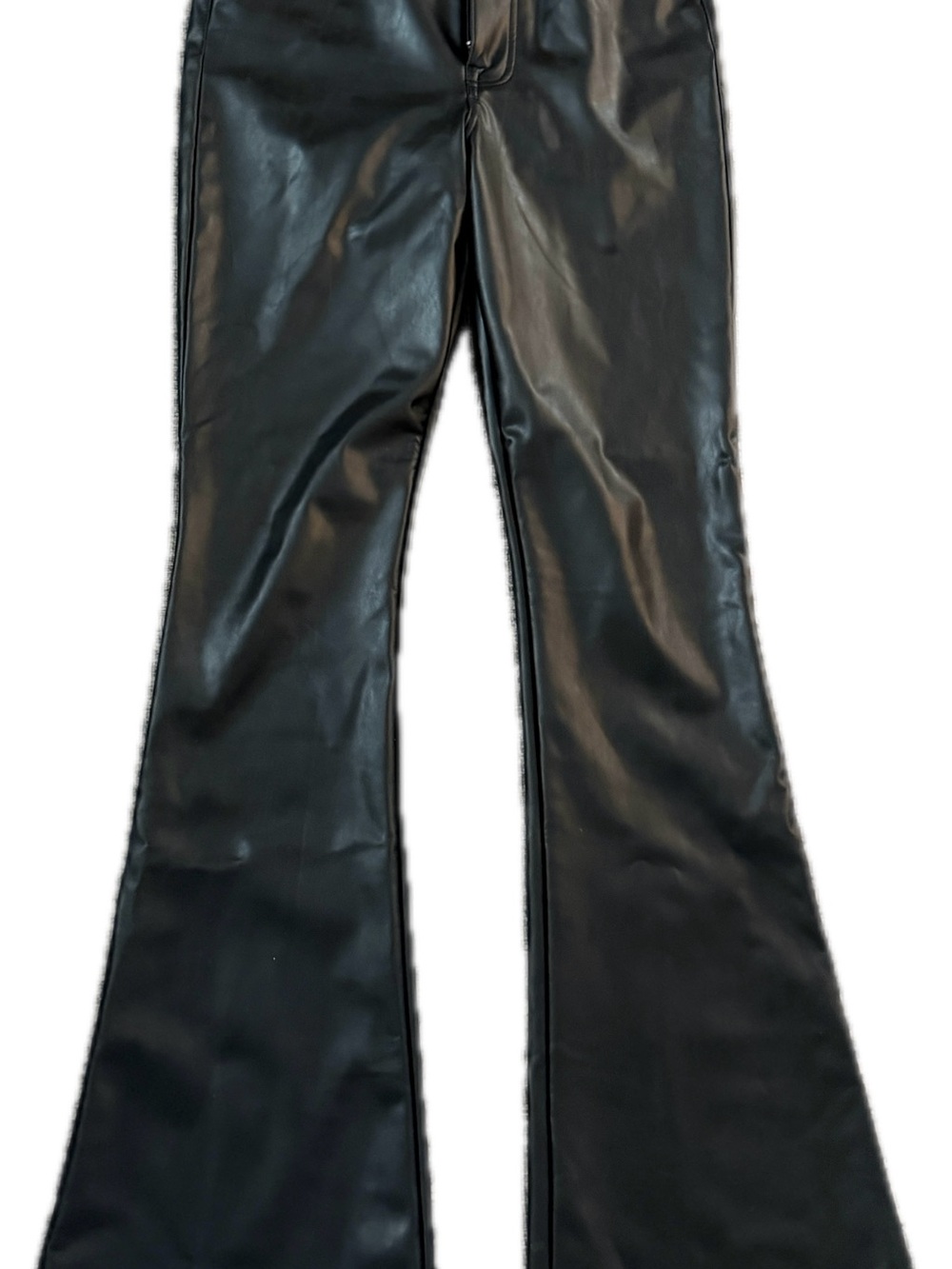 7 For All Mankind Black Faux Leather Flared Jeans